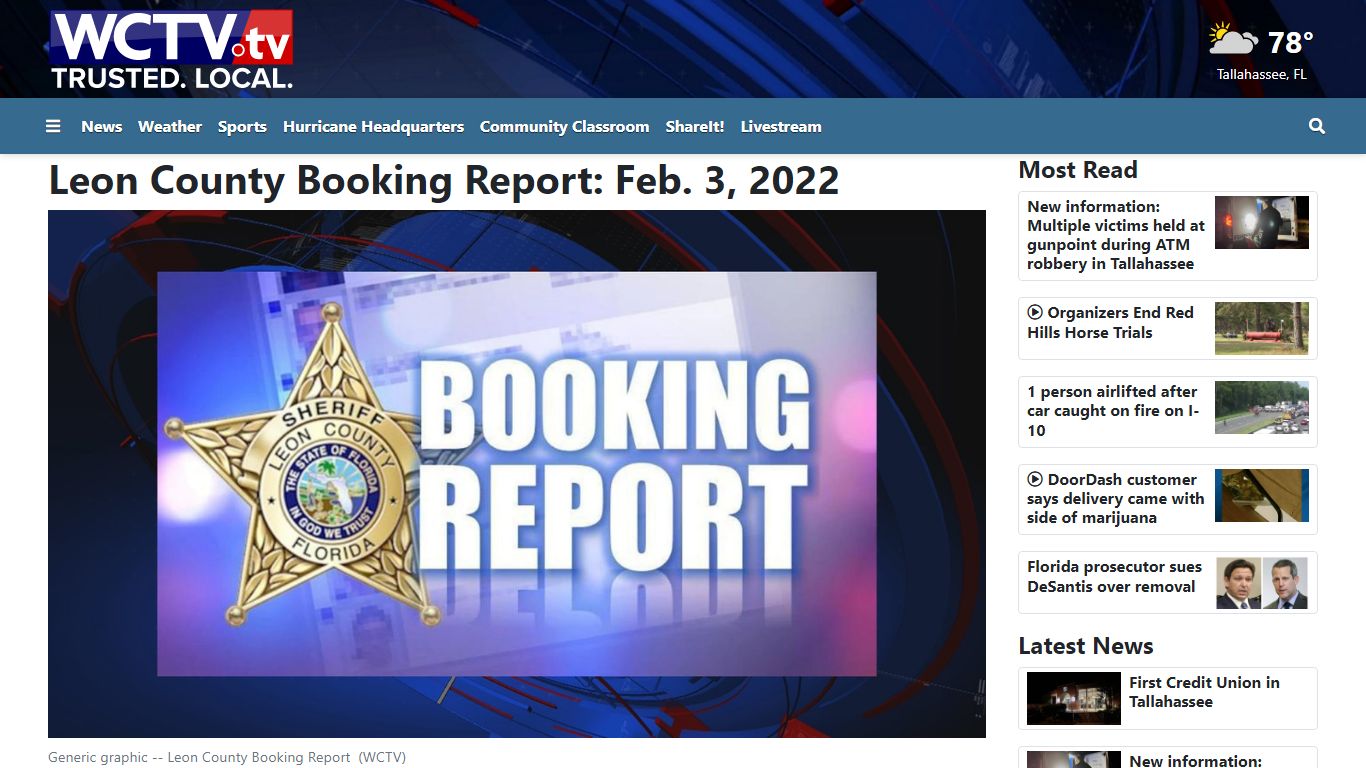 Leon County Booking Report: Feb. 3, 2022 - WCTV
